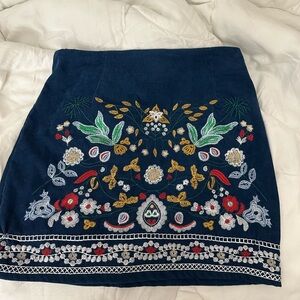SHEIN Embroidered Floral Navy Skirt